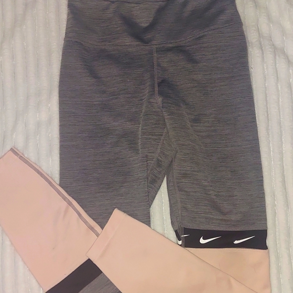 Nike Dri fit small leggings Heather gray/ black/ light pink